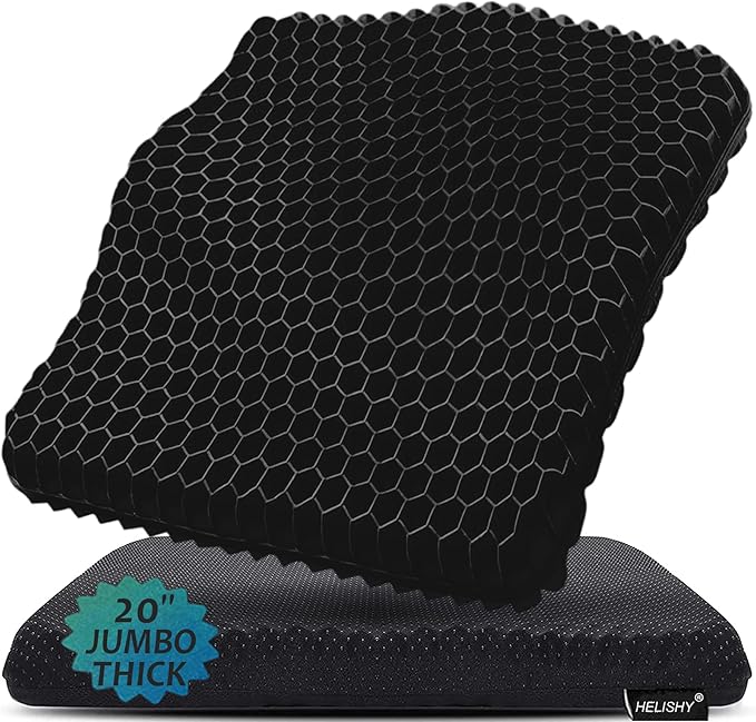 Helishy 20" Gel Seat Cushion for Long Sitting(Jumbo&Thick) – Office Chair Cushion – Wheelchair Cushions for Pressure Sores – Non-Slip Desk Chair Car Seat Cushion Driving – Sciatica & Back Pain Relief