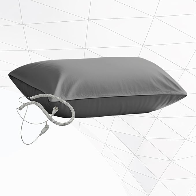GroundedZen Premium Quality Grounding Pillowcase - Organic Cotton with Conductive Silver Threads. Grounding Cord Included. Zippered. Earth Connected Bed. 20x30 (Pillowcase Queen)