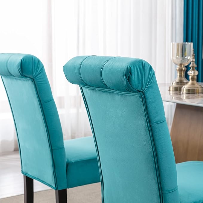 chairus Dining Chairs Set of 2 Mid Century Modern Living Room Chairs with Button Tufted High Back Velvet Armless Chair Comfy Upholstered Side Chairs for Kitchen/Restaurant/Bedroom, Turqs Green