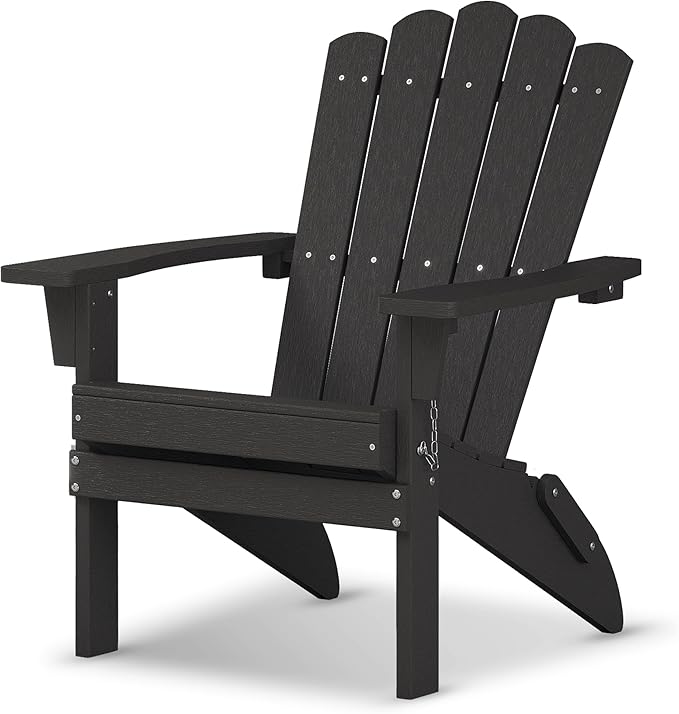 Adirondack Chairs, Folding Weather-Resistant Patio Chair with Wide Armrests & High Backrest, Fire Pit Chair for Garden, Backyard, Porch (Black)