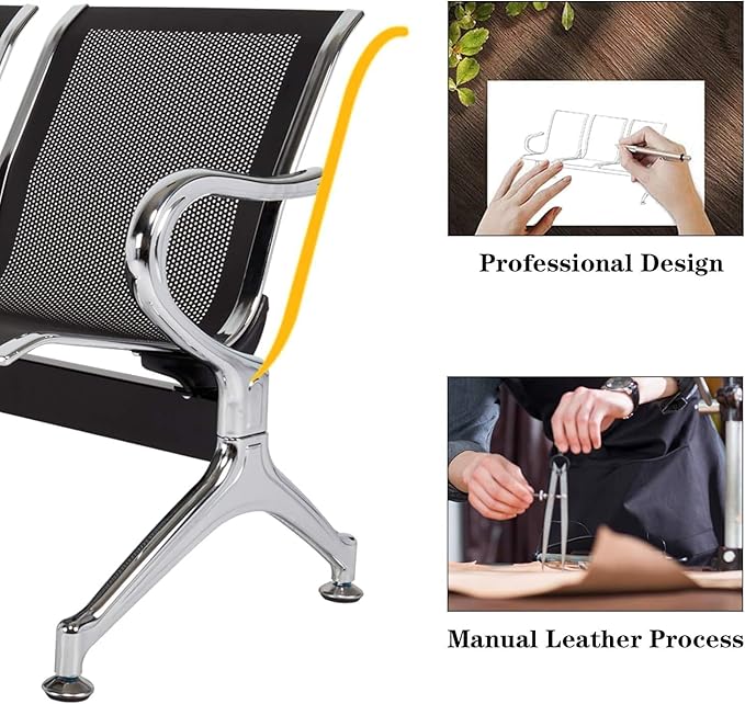 Kinsuite Reception Room Chair - 2 Seat Metal Waiting Room Chairs, Office Guest Chairs & Reception Seat for Office Bank, Hospital, Airport, Black