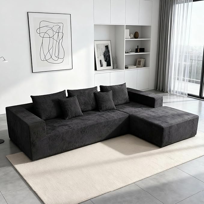 Sytopia 109" L-Shaped Cloud Couch, Boneless Modular Sectional Sofa with Deep Seat for Living Room Bedroom, Modern Floor Couch Chenille, Comfy Sleeper Futon Sofa Bed 40D Foam Furniture, Left Facing