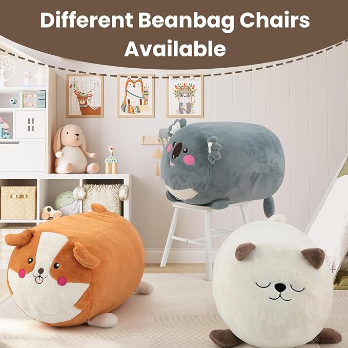 COMAX Bean Bag Chairs for Kids, Kid Beanbag Chair Cute Cat with Filler, Big Toddler Lazy Floor Stuffed Couch Sofa for Girls Boys, White