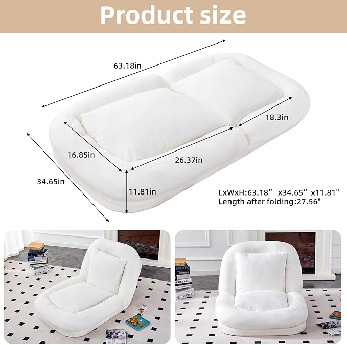 Beige Folding Sofa Chair - 5 Adjustable Positions for Comfort, Perfect Plush Lounge Chair for Gaming, Meditation, and Relaxing Moments!