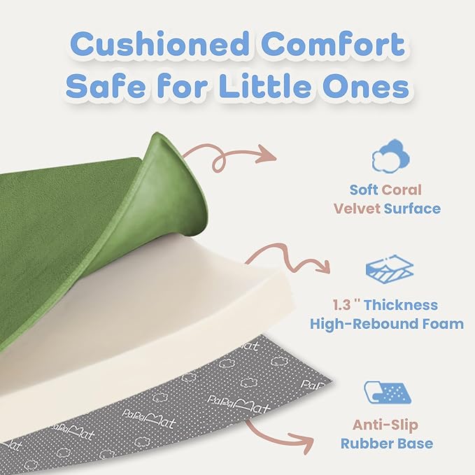 PAPAMAT 1.3" Thick Baby Floor Play Mat 50x50, Basic Padded Foam Mat for Tummy Time Crawling, Non Slip Cushioned for Babies Toddlers Infants Kids (Olive)