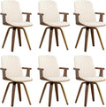 Swivel Dining Chairs Set of 6, Mid Century Modern Dining Chairs with Walnut Craftsmanship, Upholstered Faux Leather , Wooden Arms and Legs, Kitchen Chairs with Arms for Kitchen/Living Room - Beige