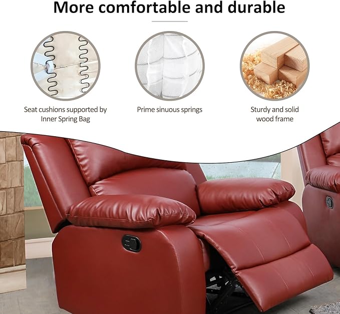 AYCP Bonded Leather Living Room Furniture Set Reclining Sofa Set Loveseat Furniture Sets in Living Room Sofa Recliners (Chair, Red)