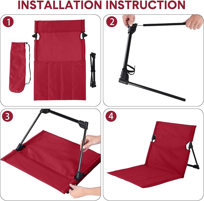 Jetec Foldable Floor Backrest Chair Portable Camping Chair with Storage Bag Light Weight Lazy Seat for Indoor Outdoor Bed Ground Park Lawn Concerts Beach Hiking