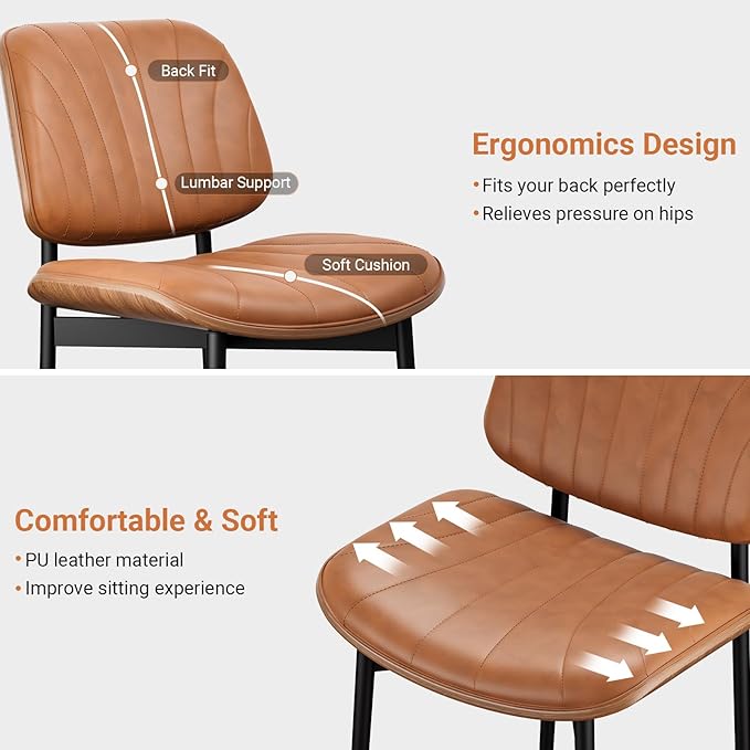 YaFiti Dining Chairs Set of 8, Dining Room and Kitchen Chairs, Mid Century Modern Accent Chair, Upholstered PU Leather Chairs for Vanity with Walnut Bentwood and Metal Legs, Light Tan