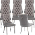 YeahFurn Mid Century Modern Dining Chairs Set of 8, Grey Velvet Upholstered Tufted Back, Kitchen & Dining Room Chairs, Brushed Silver Metal Legs, Nailhead Trim, Sillas para Comedor (Gray, 8 Pcs)