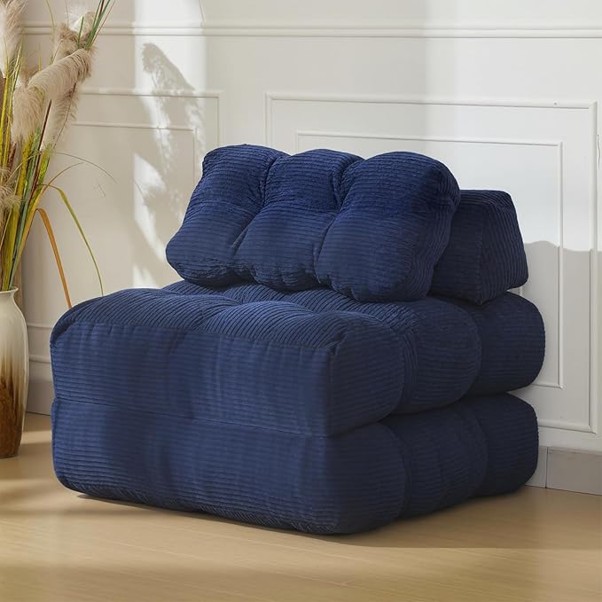 Garvee Folding Sofa Bed, Convertible Sleeper Chair with Pillow Foldable Mattress with Back Support, Boneless Fold Out Chair Bed Comfy Floor Sofa Lounge for Living Room, Bedroom, Navy Blue, Single