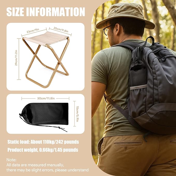 CHENEDY Camping Stool, Portable Folding Stool with Carry Bag, 12in Portable Folding Chair Collapsible Camp Stool Outdoor Footstool for Travel Walking Hiking Fishing Picnic Barbecue (Khaki)