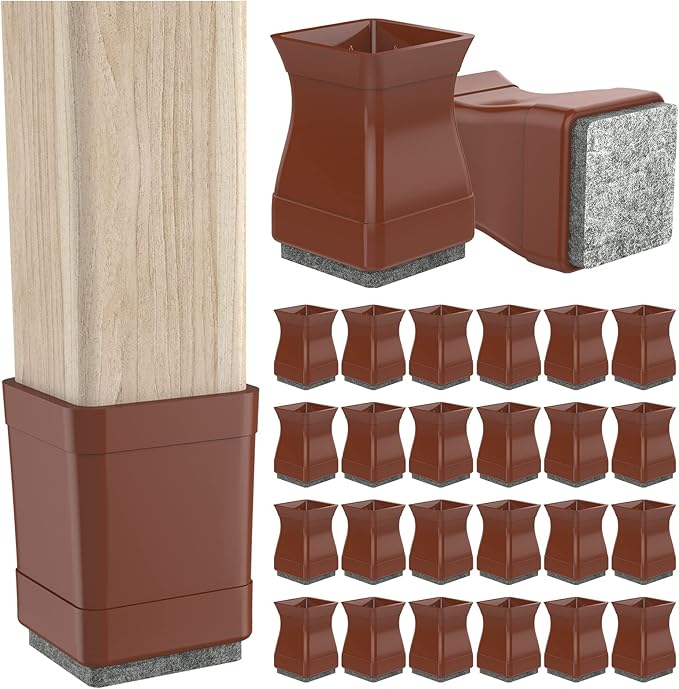CHWM Square Chair Leg Protectors for Hardwood Floors, 16 Pcs Silicone Felt Furniture Leg Cover,3/4" -7/8", Brown.