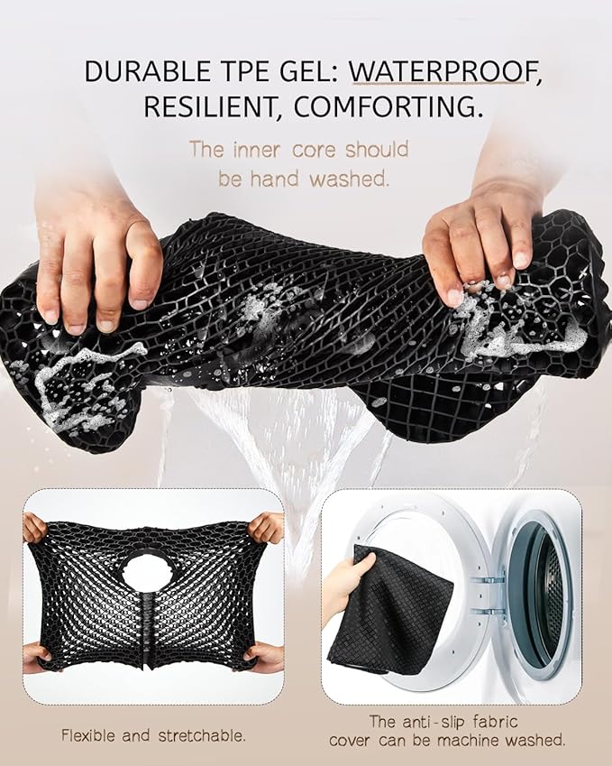 Anzeng Gel Seat Cushion for Long Sitting, Gel Cushion for Pressure Relief, Soft & Breathable, Chair Cushion for Office Chair, Car, Wheelchair, Seat Cushion with Non-Slip Black Cover