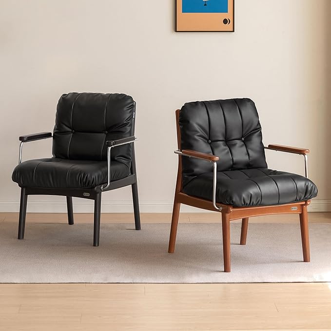 YESWOOD Solid Wood Armchair, Home Office Chair Mid-Century Bauhaus Soft Padded, Accent Chair for Office, Study, Living Room