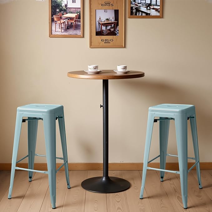 Furmax 30 Inch Metal Bar Stools Set of 4, Counter Height Backless Stools, Industrial Bar Chairs Patio Stool Stackable Backless Stool for Kitchen/Dining Room/Bistro/Patio Indoor Outdoor (Blue)