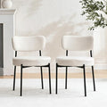 Stabrech White Boucle Dining Chairs Set of 2, Upholstered Dinner Chair with Metal Frame, Dining Room Chairs with Padded Seat, Round Modern Seating for Living Room