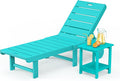 Outdoor Chaise Lounge Chairs with Table, 2-Piece, 26.8” Super Wide Lounge Chair Outdoor, HDPS Pool Chairs with 5 Positions, Patio Lounge Chair with Wheels for Pool,Lawn,Backyard, Aruba Blue