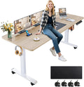 farexon Electric Standing Desk Adjustable Height, 63x24 Inches Computer Desk with Rolling Wheels, Mouse Pad,Multifunctional Stand up Desk for Home/Office(Oak Gray)