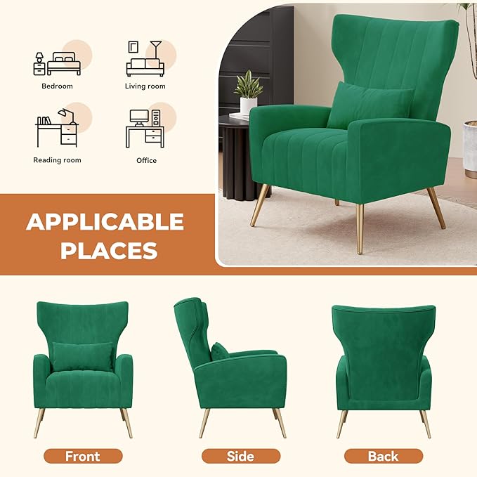 Nalupatio Modern Accent Chairs for Set of 4 Upholstered Velvet Fabric Reading Chair Mid Century Arm Chair Comfy Armchair for Living Room,Green