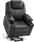 MCombo Large Power Lift Recliner Chair with Massage and Heat for Tall Elderly People, 3 Positions, Cup Holders, and USB Ports, Faux Leather 7516 (Large, Black)