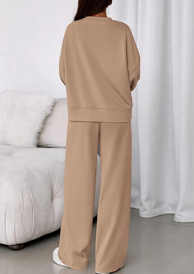 PRETTYGARDEN 2 Piece Sets For Women Fall Trendy Long Sleeve Sweatshirt Wide Leg Pants Loungewear Set Matching Sweatsuit
