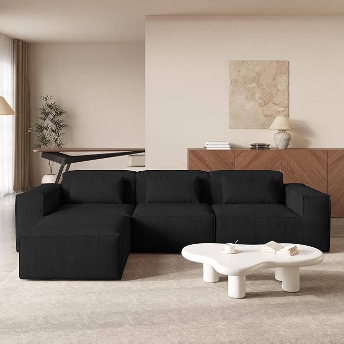 JACH L-Shaped Cloud Sectional Couch, 118" Huge Plus Modular Couch, Modern Comfy Cloud Couches with Reversible Chaise Ottoman, Sofas Furniture for Living Room, Office, Apartment, Black