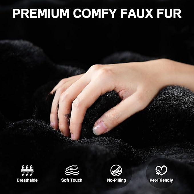 Bean Bag Chair for Adults, Giant Beanbag Lounger with Plush Faux Fur, Comfy Memory Foam Chair Floor Lazy Chair for Living Room Bedroom Dorm Apartment Reading Nook，Black
