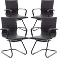 DM Furniture Office Desk Chair No Wheels Set of 4 PU Leather Computer Chairs Mid Back Guest Chairs for School Reception Conference Waiting Room, Vintage Charcoal