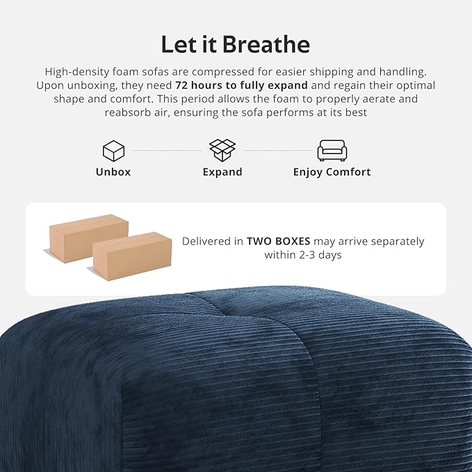 Aosaifen Modern L-Shaped Modular Sectional Sofa for Living Room，Oversized 3-Seater Couch with Deep Seat and Movable Ottoman – No Assembly,Comfortable Corduroy Fabric Boneless Sofa