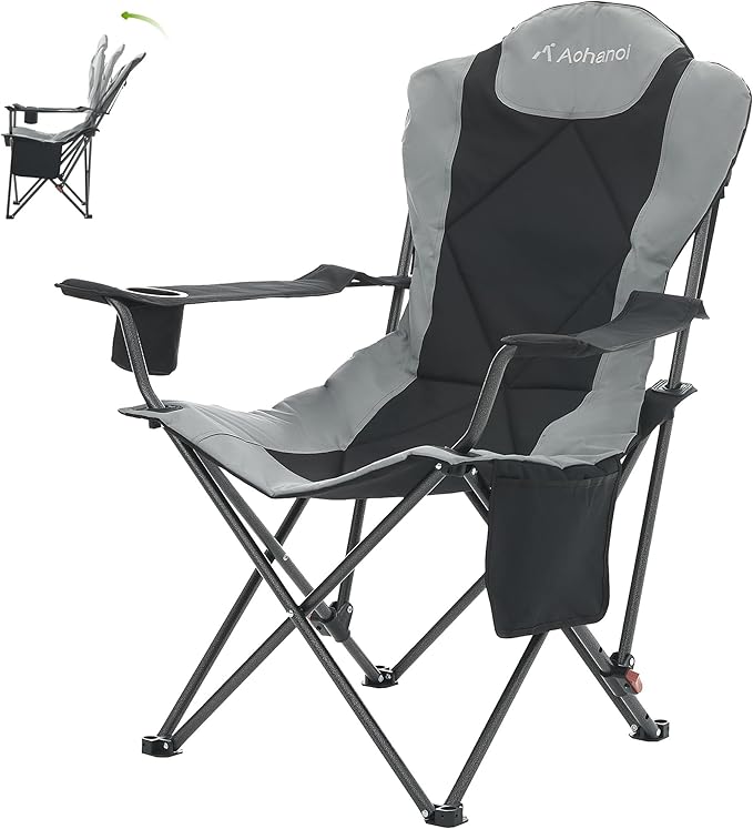 Aohanoi Camping Chairs, Portable Camp Chairs for Heavy People with Adjustable Angled Backrest, Outdoor Folding Camping Chairs for Outside Supports up to 350lbs, Carry Bag Included