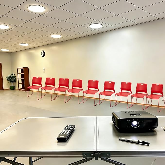 Red Stacking Chairs Set of 4, Modern Stackable Office Chairs with Wide Plastic Seat & Metal Sled Base for Waiting Room Break Room Conference Church Banquet Lobby