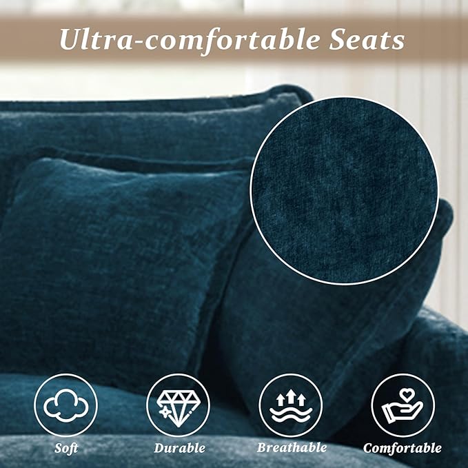 SoarFlash Chenille Sectional Sofa, Comfy Modular Coush Sofa with Ottoman, Modern 2 Seat Recliner Deep Seat Sofa Set for Living Room,Deep Blue