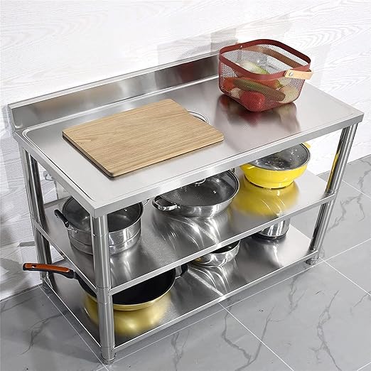 Heavy Duty Free Standing Stainless-Steel Commercial Restaurant Kitchen Work Table, Prep & Utility Workbench with Double Storage Shelves Rack Indoor Outdoor (39.3in)