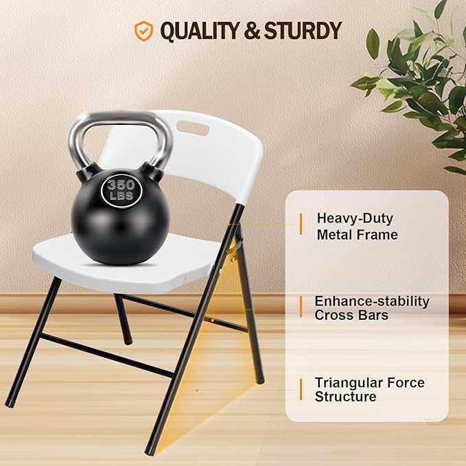 VINGLI Folding Chairs, Plastic Foldable Chair, Capacity up to 350 lbs, Portable Seating for Indoor Outdoor Events Parties Camping Work School Commercail (12, White)