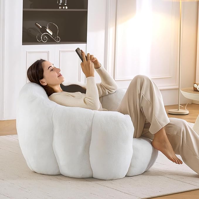 Giant Bean Bag Chair, Bean Bag Chairs for Adults Kids, Oversized Plush Bean Bag Couch with Armrest, Large Chair with Filler, Stuffed Accent Chair Lounge Floor Sofa for Gaming, Reading, Beige