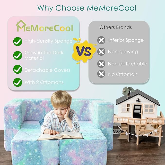 MeMoreCool Kids Sofa Couch, Glow in Dark Couch Sofa, Modular Convertible Kids Furniture