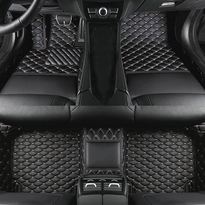TAHALI Custom Colors Car Floor Mats Black Pink for 99.9% Sedan SUV Sports， All-Weather Liners Car Floor mat，Luxury Leather Automotive Floor Mats (Black Beige,3D Floor Mats)