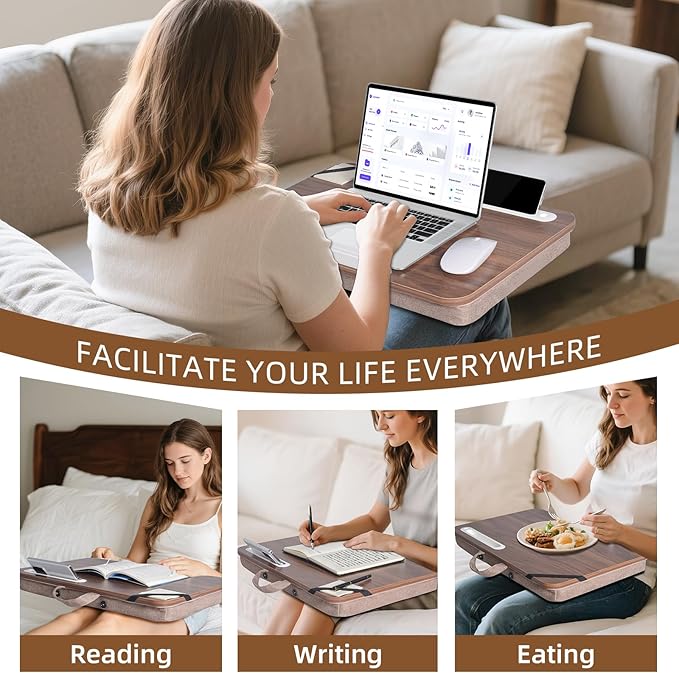 Lap Desk, Lap Desk with Cushion, Fits up to 17 inch Laptop, Premium Portable Laptop Stand Desk with Tray, Pad & Phone Holder, Home Office for Bed/Couch/Car/Reading/Writing