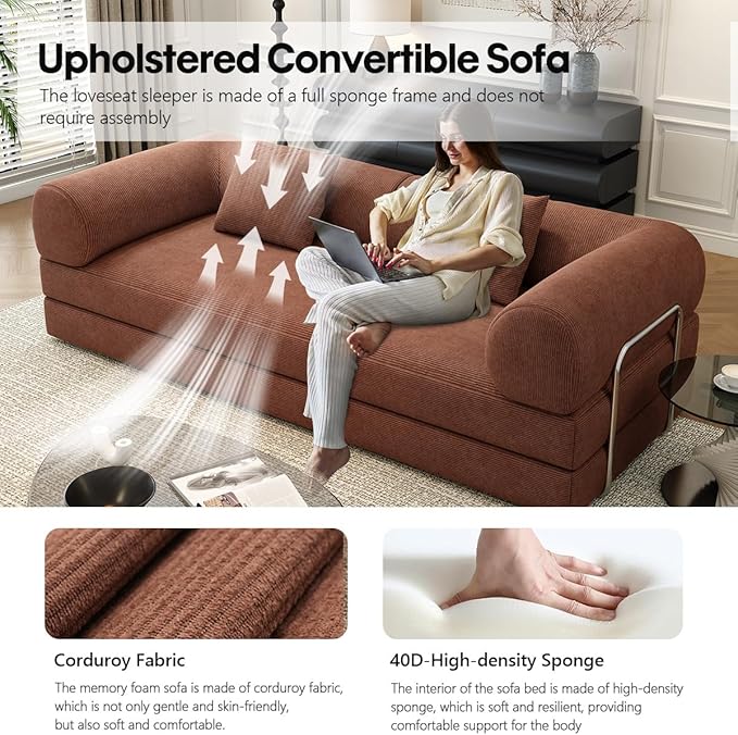 YUODL 78.8" Modular Sofa Bed - 4-in-1 Convertible Design with Corduroy Fabric and High Density Sponge, Removable Cover and Fixed Frame