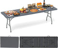 Tangkula 8 FT Folding Table, Indoor Outdoor Foldable Plastic Table with HDPE Tabletop, Sturdy Metal Fame, Carrying Handle, Heavy Duty Portable Fold-in-Half Picnic Table for Camping BBQ Party