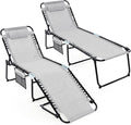 Goplus Chaise Lounge Chair Outdoor, Folding 5-Postion Beach Lounge Chair with Detachable Pillow, Side Pocket, Sunbathing Lounge Chair, Adjustable Tanning Chair for Patio Lawn Pool Yard