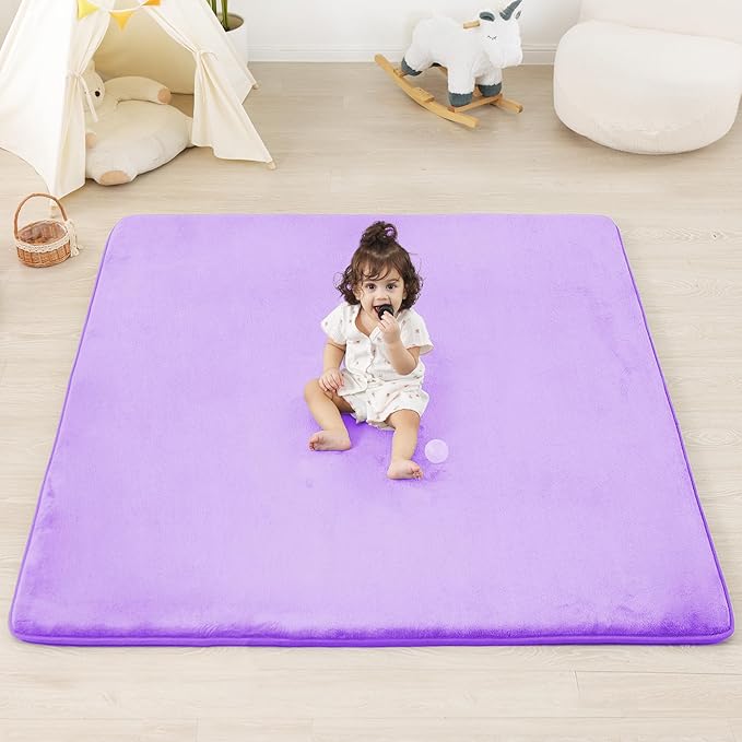 PAPAMAT 1.3" Thick Baby Floor Play Mat 50x50, Basic Padded Foam Mat for Tummy Time Crawling, Non Slip Cushioned for Babies Toddlers Infants Kids (Violet)