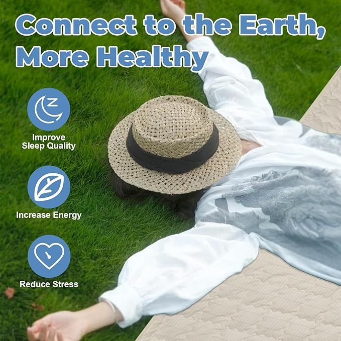 Grounding Mat for Feet 24"x35", Grounding Pad Anti-Slip Mat, Grounding Blanket Soft Cotton & Silver Fiber, Grounding Sheet for Enhanced Sleep, Stress Relief (Cream)