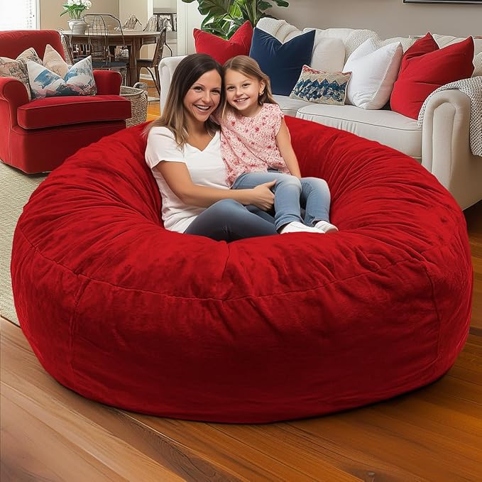 Ultimate Sack 6000 6-Foot Bean Bag Chair, Red Suede Cover – Oversized Foam Lounger, Floor Seat, Small Sofa, or Couch Bed for Living Area, Gaming Room, or Reading Lounge