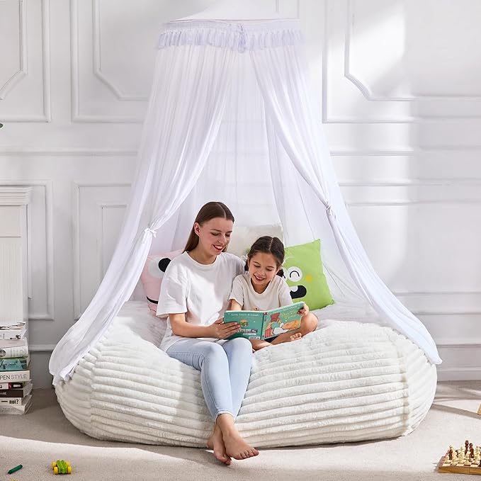 Hobestluk 4FT Bean Bag Chairs Adult Bean Bag with Portable Handle Comfy Large Bean Bag Chair with Removable Cover for Living Room Bedroom or Reading Nook (Stripe White, 4FT)