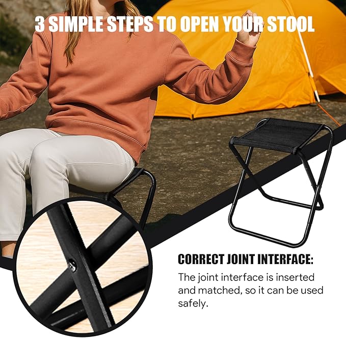 CHENEDY Camping Stool,2-Pack Portable Folding Stool with Carry Bag, 12in Portable Folding Chair Collapsible Camp Stool Outdoor Footstool for Travel Walking Hiking Fishing Picnic (Black(2-Pack))