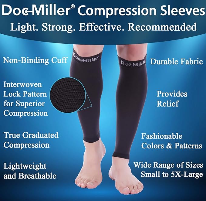Doc Miller Compression Calf Sleeve for Men & Women – 20-30mmHg Graduated Support for Running, Shin Splints, Calf Strain – Knee High, Small to 6XL Plus Size