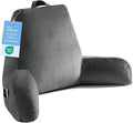 OAISZ Reading Pillow for Sitting in Bed Adult, 19" Reading Pillow with Shredded Memory Foam, Back Pillow for Sitting Up with Extend Arms, Pockets, Bed Pillow with Washable Cover, Grey