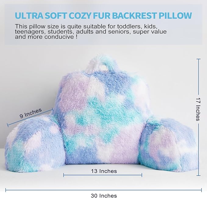 Jillche Bed Stylish Ross Fur Adults & Kids Reading Pillow, Cozy Soft Bed Wedge Pillow with Premium Stuffing, Pastel Back Support Pillow Gift, Sit up Bolster Pillow with Arms, Bed Chair Back Cushion